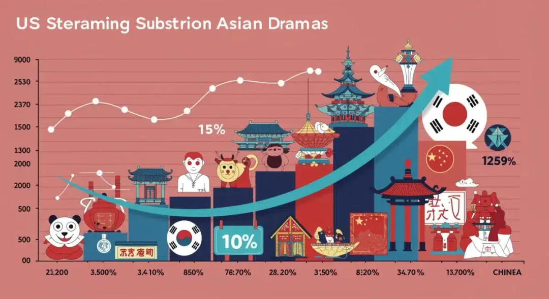 Infographic displaying a steep upward trend in US streaming subscriptions for Asian dramas, emphasizing the Dorama Hype and its market impact.