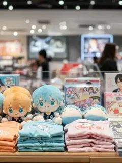 Vibrant display of Dorama merchandise in a store, showcasing the booming sales.