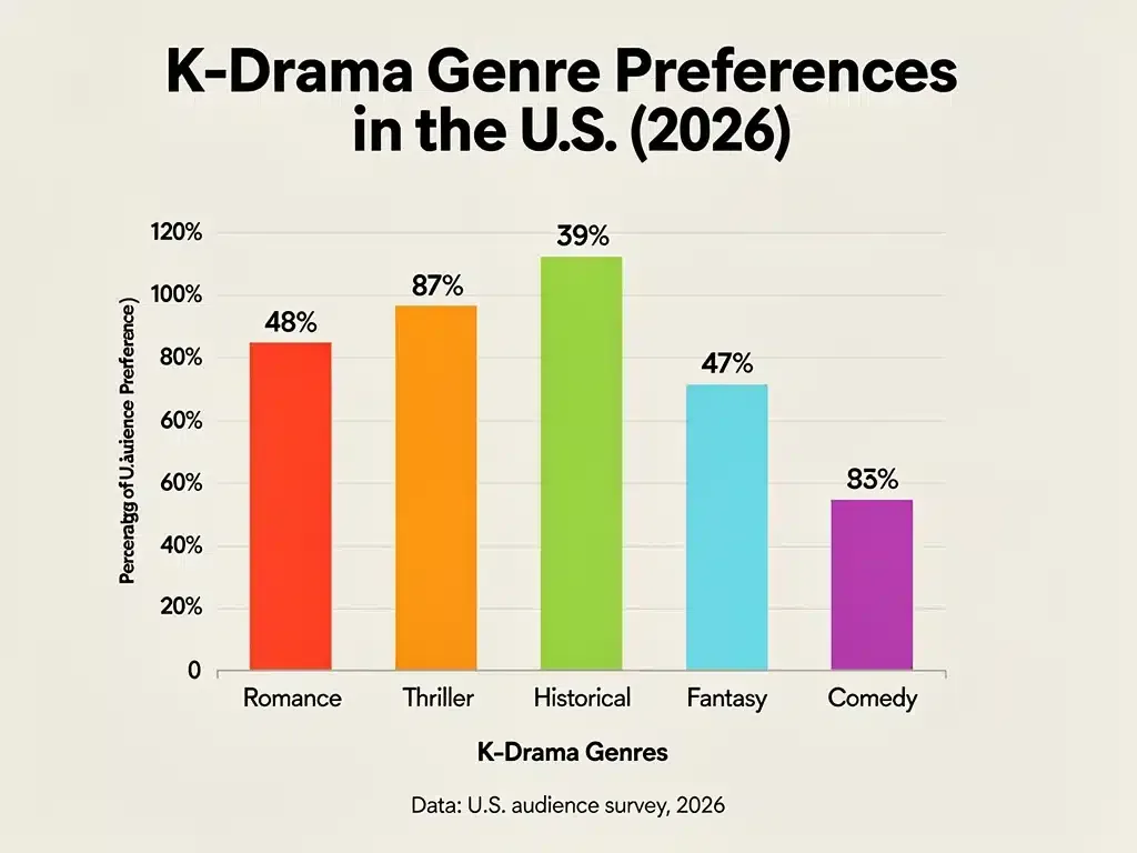 Bar chart showing U.S. K-Drama genre preference distribution.