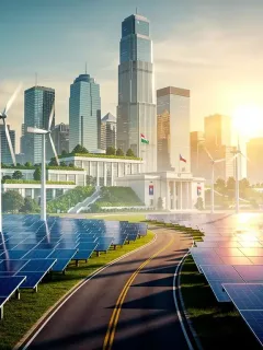 Solar panels and wind turbines symbolizing federal renewable energy incentives increasing in 2026.