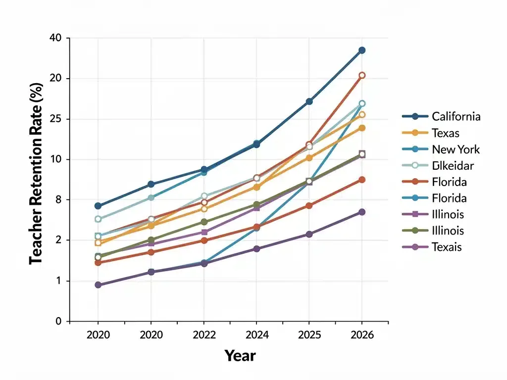 Graph showing increasing teacher retention rates in US states.