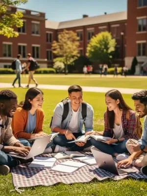 Students celebrating successful Pell Grant application on campus