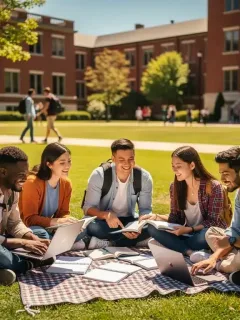 Students celebrating successful Pell Grant application on campus
