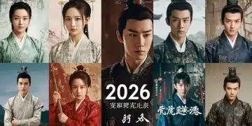 Promotional art for seven highly anticipated Chinese dramas of 2026, highlighting diverse genres and star-studded casts.