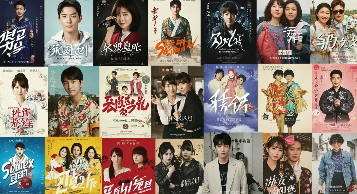 Collage of popular dorama posters from Korea, Japan, China on a streaming platform interface.