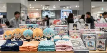 Vibrant display of Dorama merchandise in a store, showcasing the booming sales.