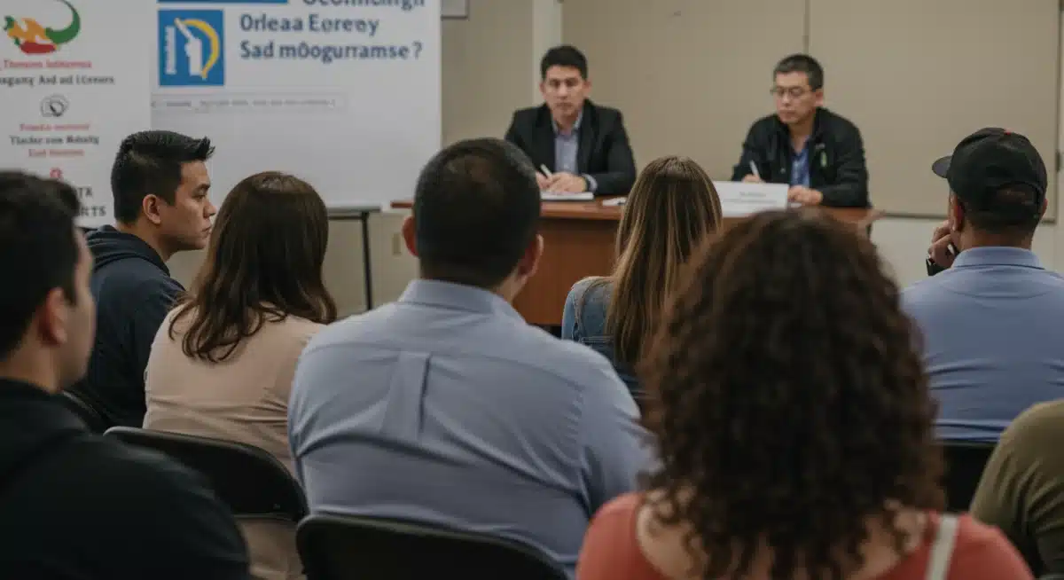 Community meeting discussing federal energy assistance programs.