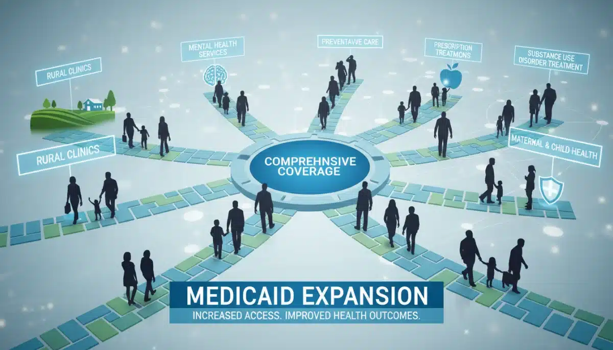 Diagram illustrating improved healthcare access and comprehensive coverage
