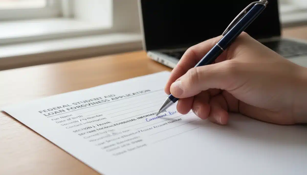 Filling out an application form for student loan forgiveness