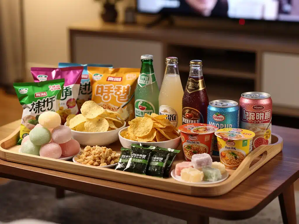 Assortment of popular Asian snacks and drinks for a Dorama Watch Party.