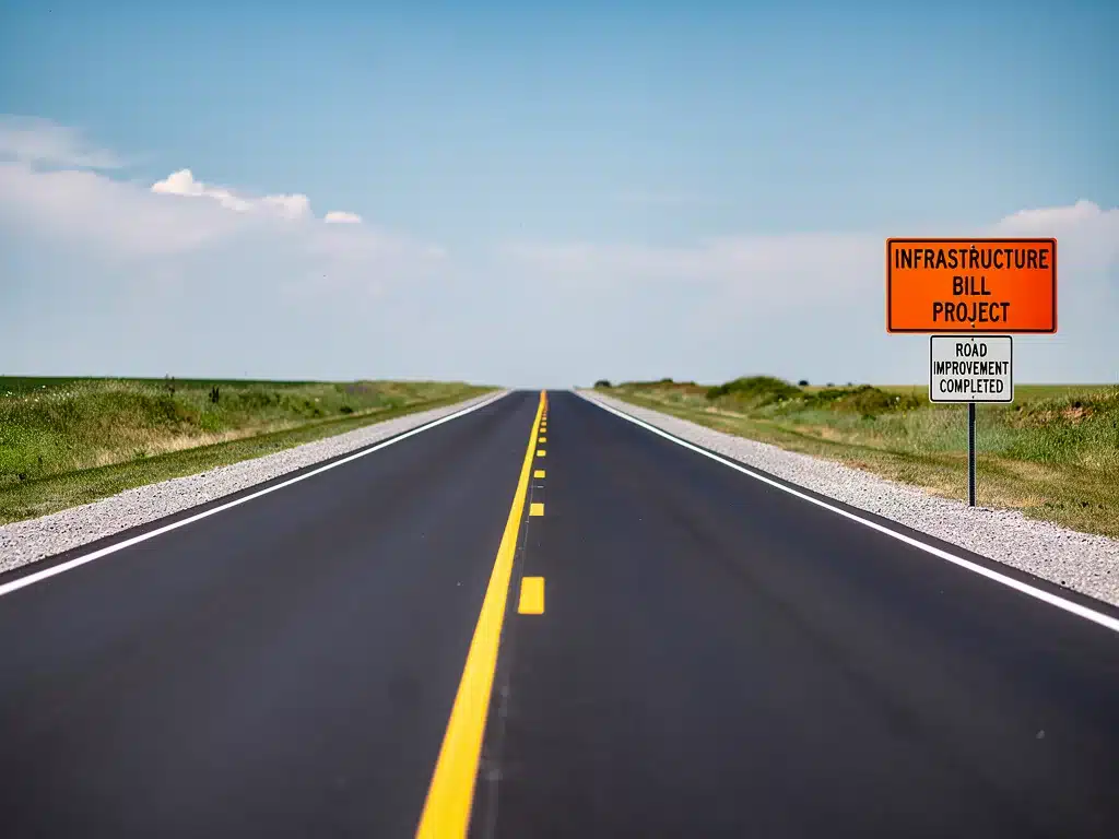 Newly paved road section with clear lane markings, demonstrating successful infrastructure improvements.