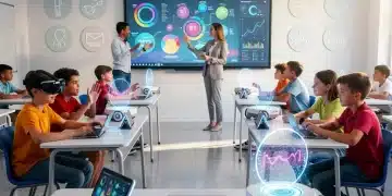 Top 7 Emerging Education Technologies Transforming U.S. Classrooms by 2027 Students engaging with advanced educational technology in a modern classroom setting.