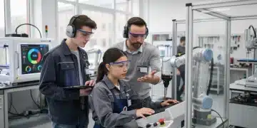 Students learning robotics in modern vocational training center