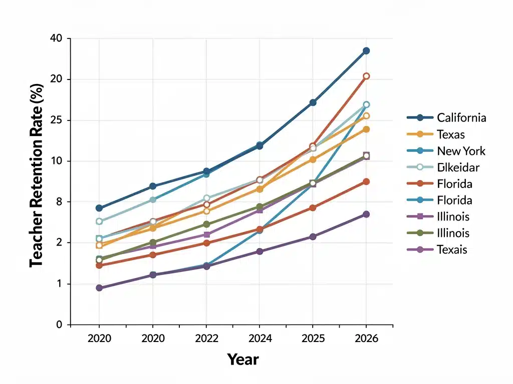 Graph showing increasing teacher retention rates in US states.